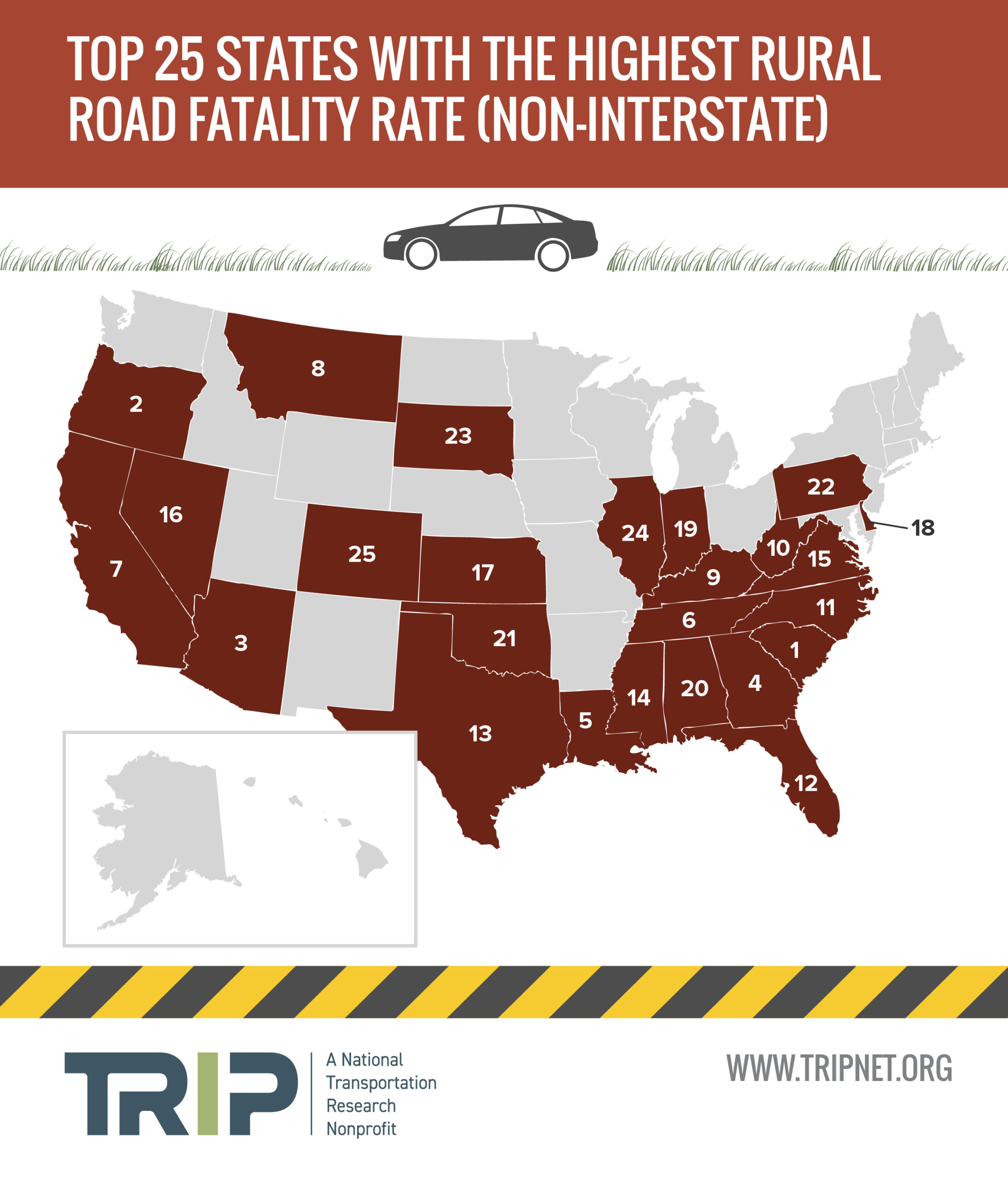 Top 25 States with the Highest Rural Road Fatality Rate (Non-Interstate) Infographic – October 2022